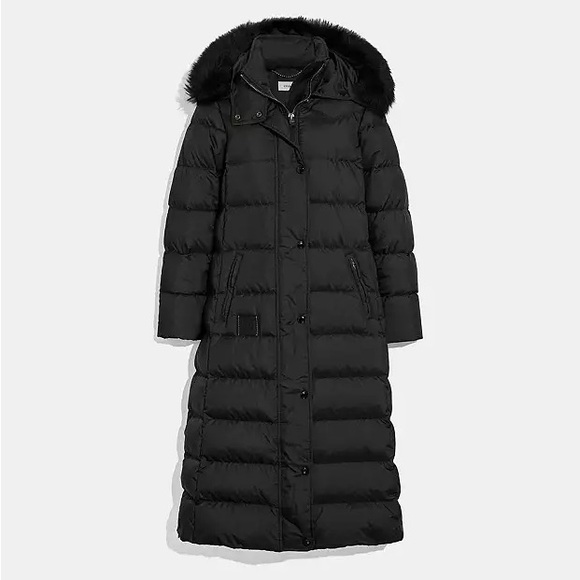 Coach Black Long Puffer Coat with Fur Hood - Picture 1 of 8
